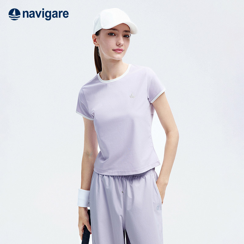 Navigare意大利小帆船紫色修身短袖T恤女2026夏季百搭套
