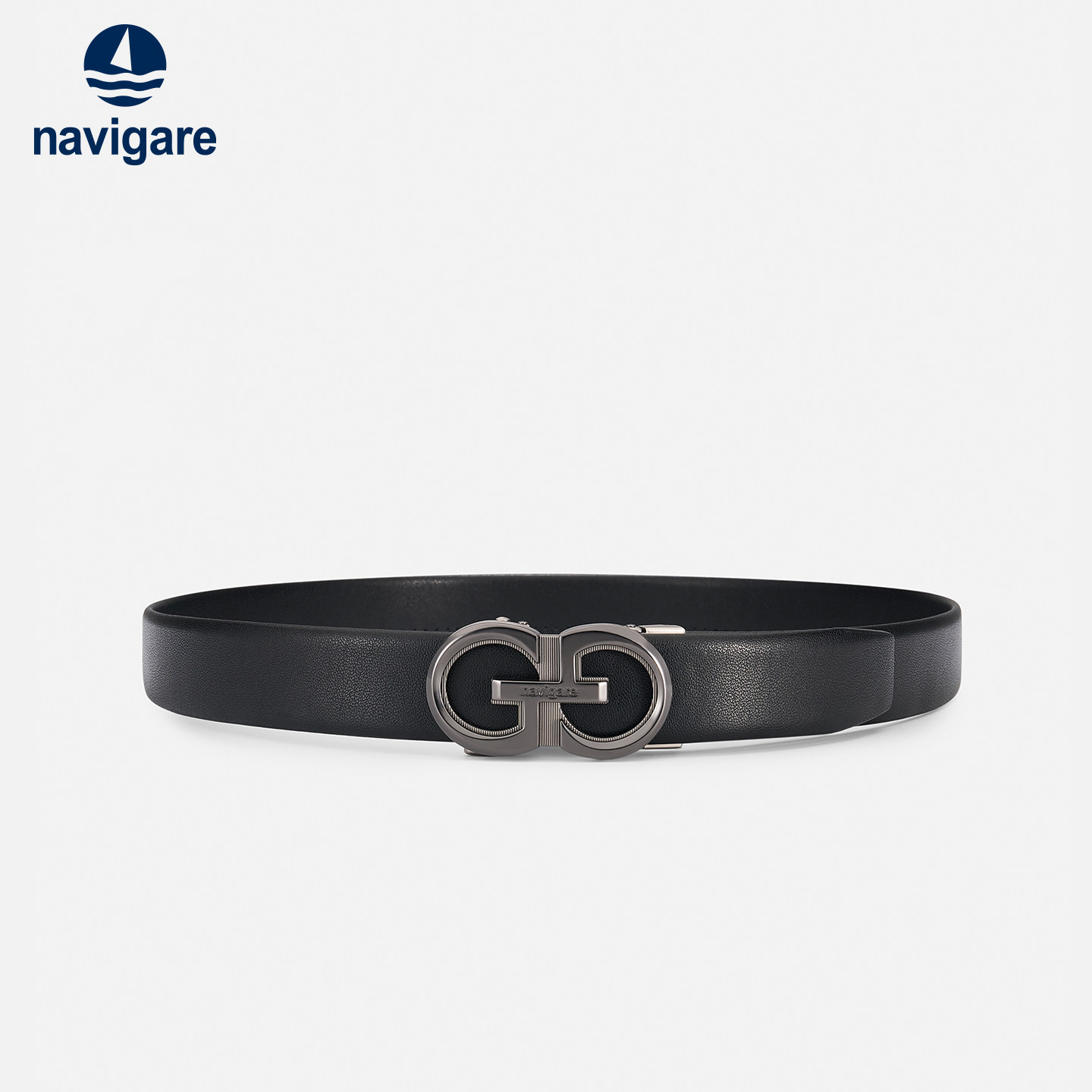 Navigare意大利小帆船黑色皮带男高端休闲真皮腰带合金自动扣