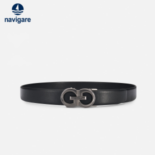 Navigare意大利小帆船黑色皮带男高端休闲真皮腰带合金自动扣裤 带