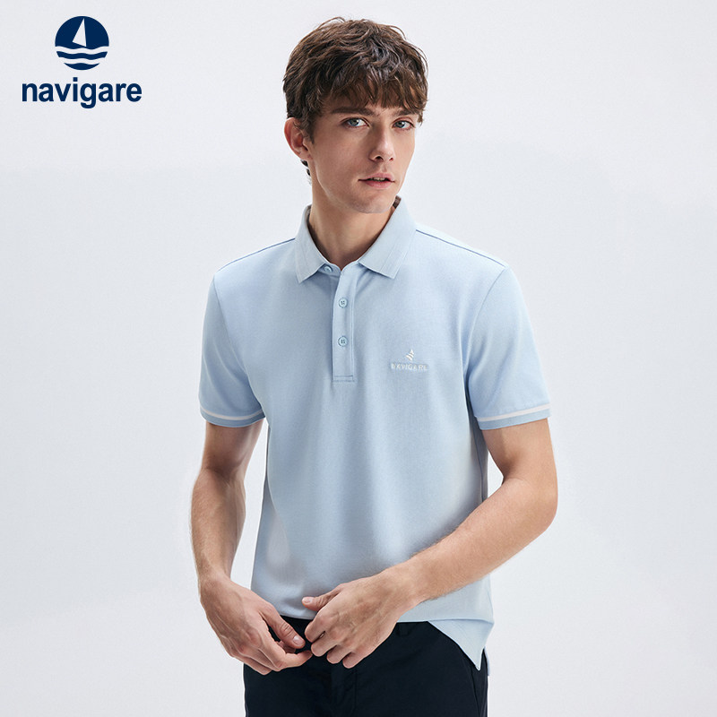 Navigare意大利小帆船速干短袖POLO衫男夏季新款蓝色翻领