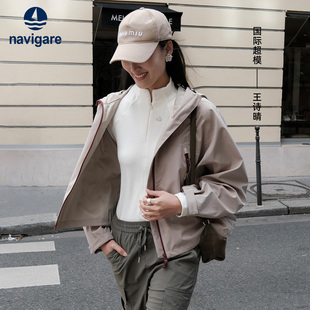T恤女士修身 Navigare小帆船半开领长袖 运动风体恤衫 王诗晴同款