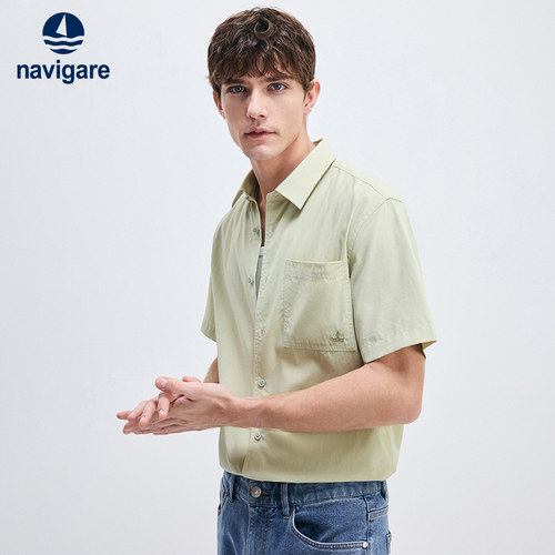 Navigare绿色通勤短袖衬衫