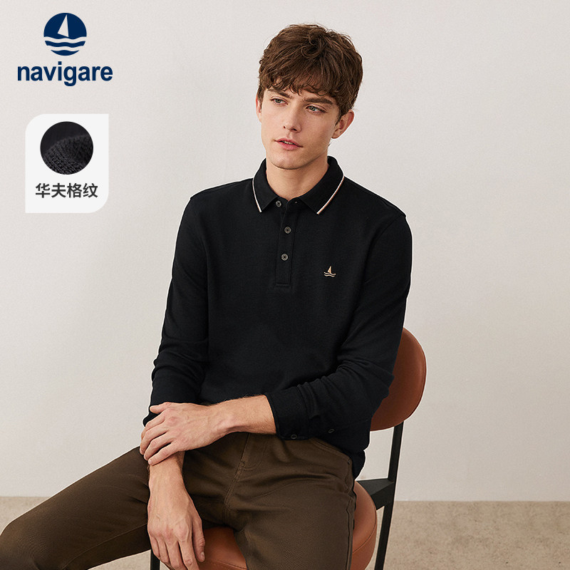 [华夫格]Navigare意大利小帆船春秋纯棉长袖polo衫新款