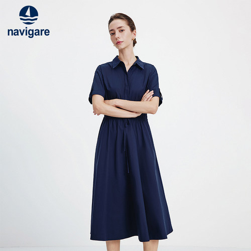 Navigare通勤收腰短袖连衣裙