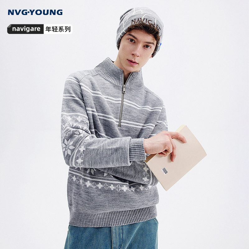 Navigare半开领提花针织衫