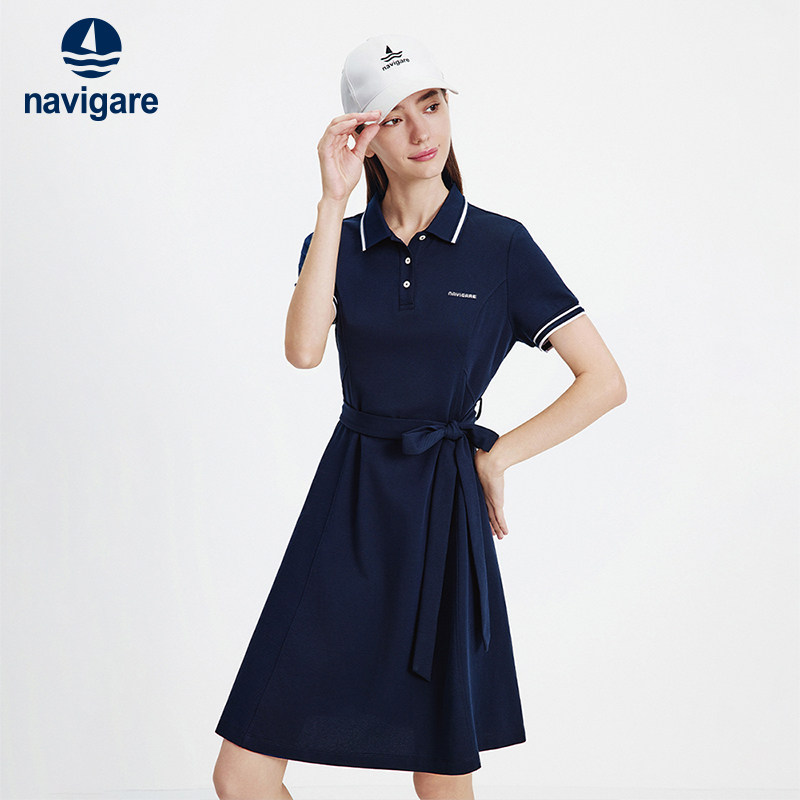 Navigare意大利小帆船收腰短袖连衣裙女2026春夏新款POLO领A字裙