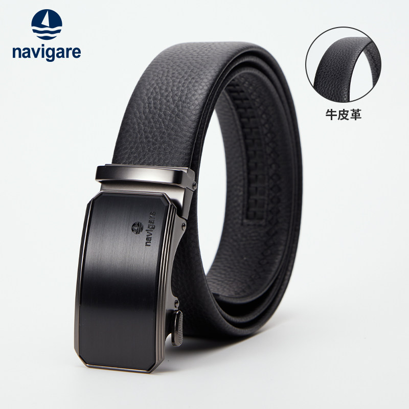 navigare意大利小帆船头层牛皮皮带男真皮自动扣黑色休闲商务腰带