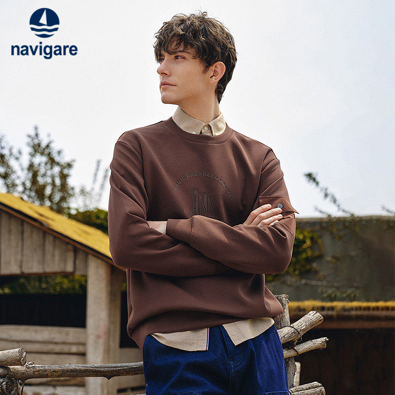 Navigare意大利小帆船高弹圆领卫衣男纯秋季新款休闲套头长袖T恤,男装,卫衣,淘宝优惠券,粉丝福利购,淘宝优惠卷