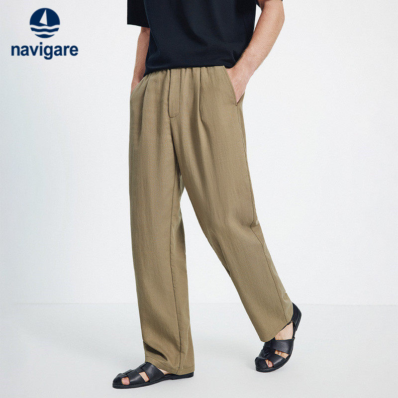 Navigare意大利小帆船棉麻通勤休闲裤男2026春夏新款弹力