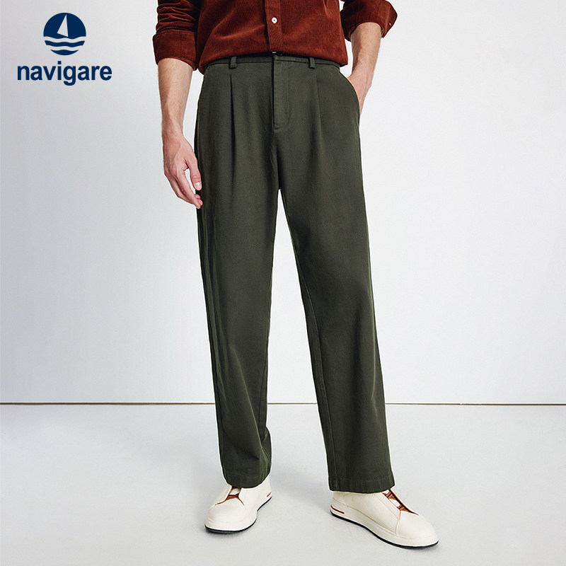 Navigare意大利小帆船春秋季新款直筒休闲裤男士通勤百搭西装