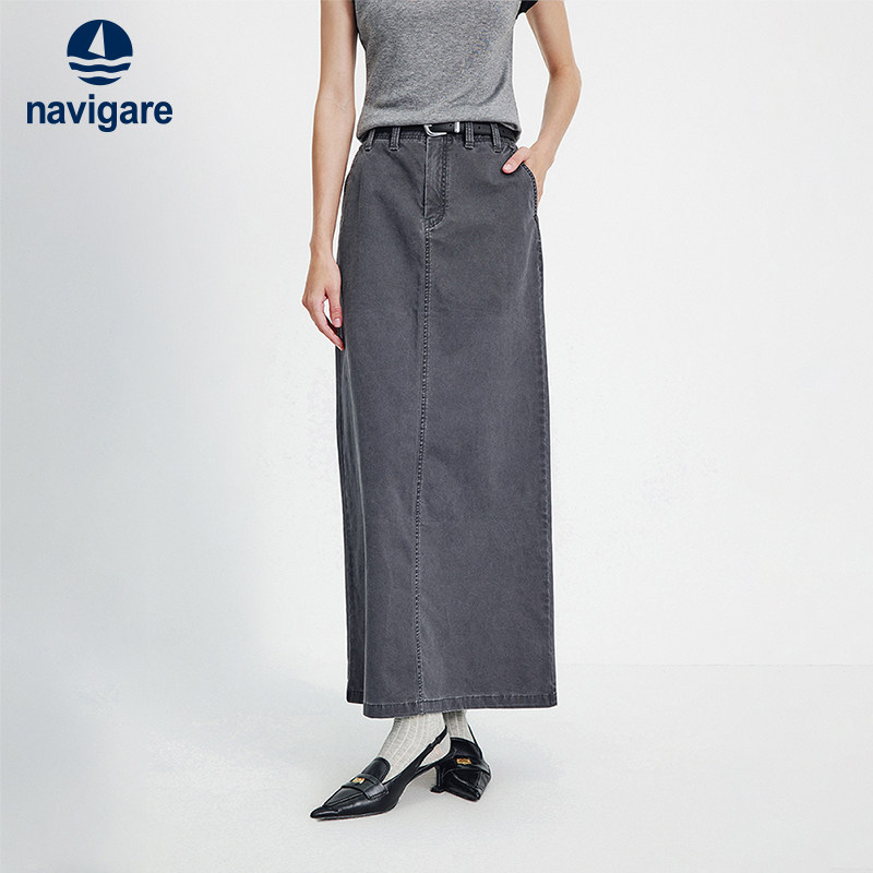 Navigare意大利小帆船灰色工装半身裙女2026春夏新款牛仔