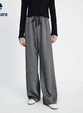 Navigare意大利小帆船灰色弹力休闲裤女2026春夏新款复古直筒长裤