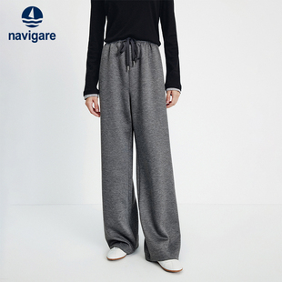 复古直筒长裤 Navigare意大利小帆船灰色弹力休闲裤 女2026春夏新款