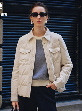 Navigare意大利小帆船灯芯绒翻领羽绒服女冬季新款工装防寒服外套