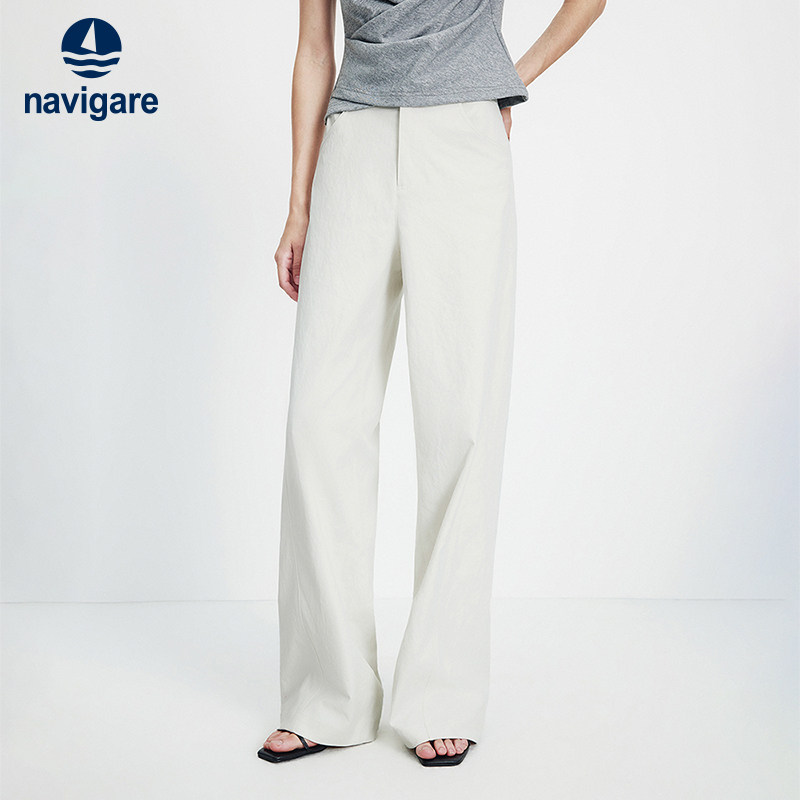 Navigare意大利小帆船白色直筒休闲裤女2026春夏新款高腰