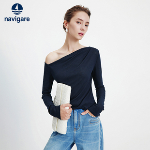 2026春夏百搭显瘦体恤衫 Navigare意大利小帆船修身 露肩t恤女长袖