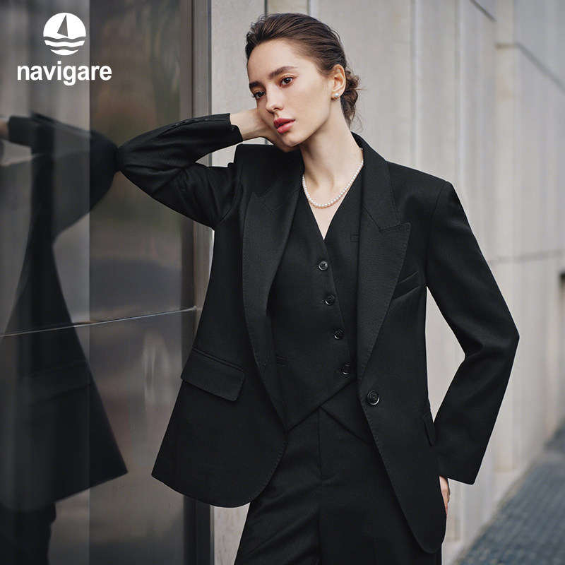 Navigare意大利小帆船戗驳领西装外套女25秋季新款老钱风羊