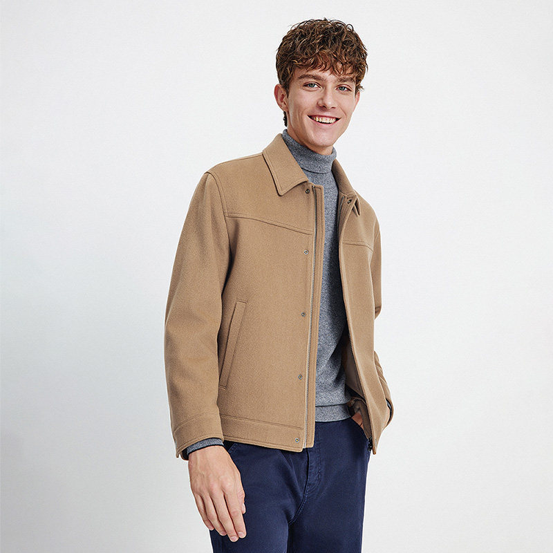 Navigare意大利小帆船老钱风纯羊毛夹克男士秋冬新款翻领通勤