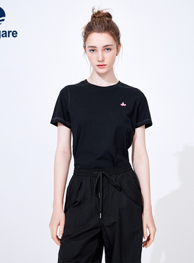 Navigare小帆船黑色圆领短袖t恤女夏季新款短款休闲体恤半袖上衣