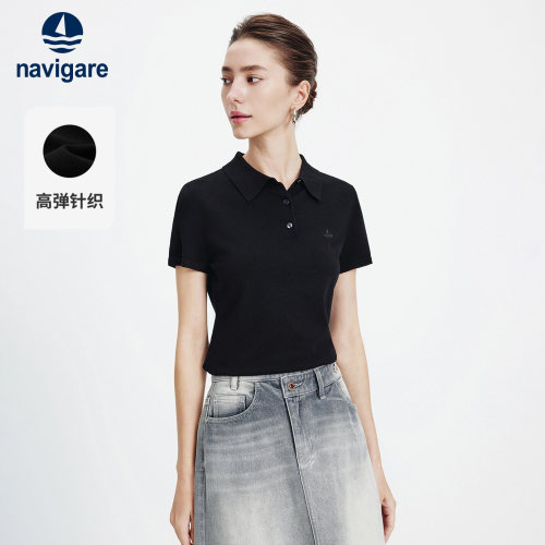 Navigare翻领修身针织POLO衫