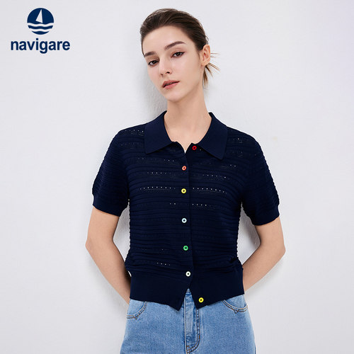 Navigare海洋风短袖针织T恤