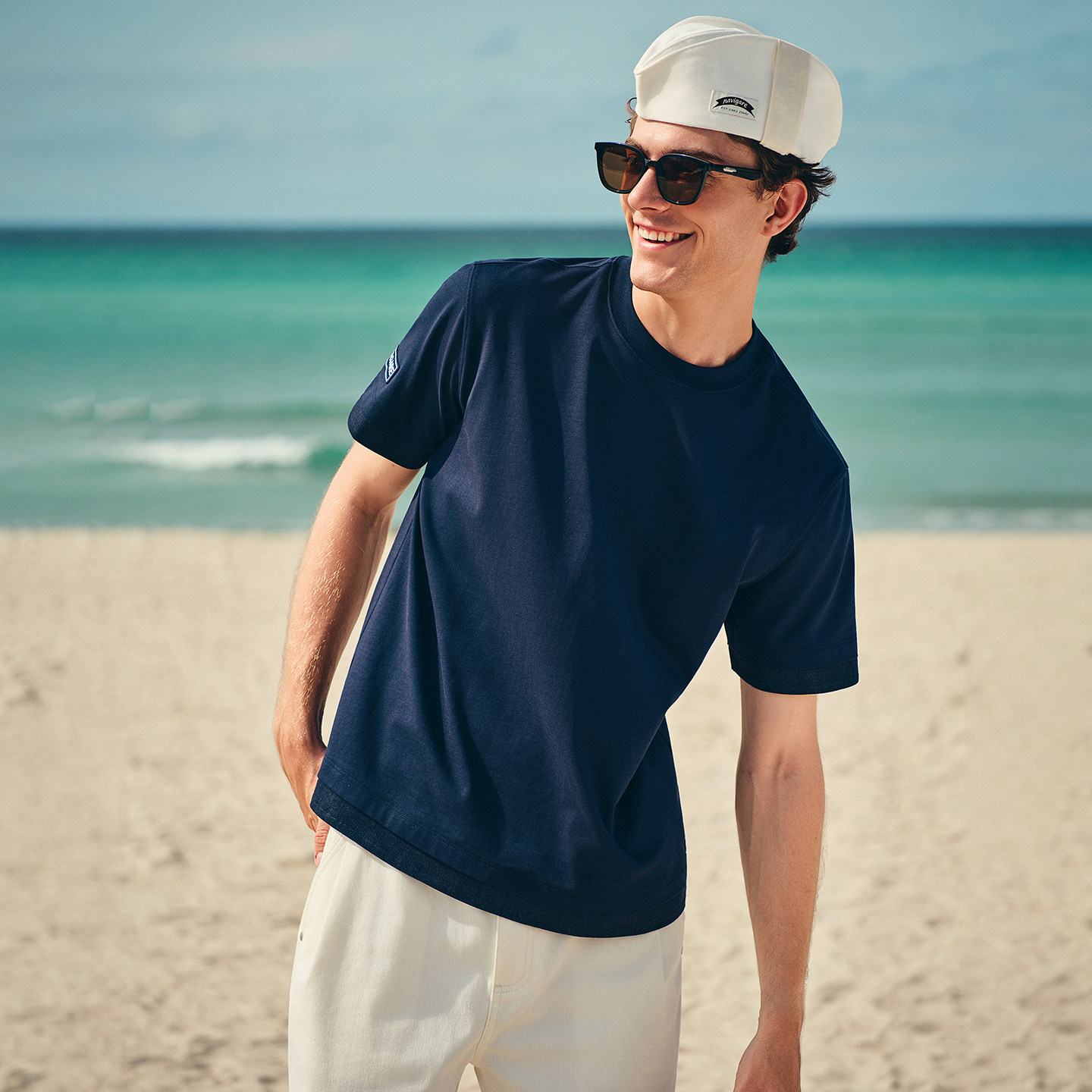 [凉感]Navigare意大利小帆船纯棉基础T恤男短袖2026春季圆领体恤