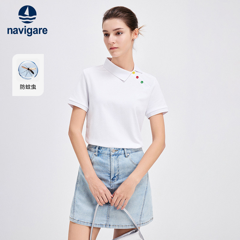 Navigare意大利小帆船夏季设计感短袖polo衫女白色休闲翻领T恤,女装/女士精品,POLO衫,淘宝优惠券,粉丝福利购,淘宝优惠卷