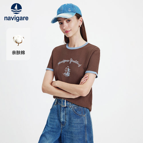 Navigare撞色休闲圆领短袖T恤