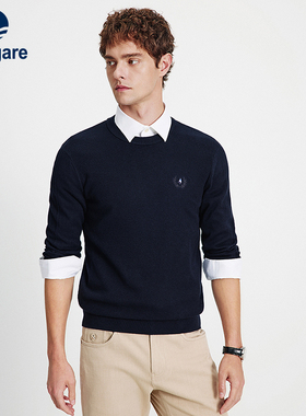 Navigare意大利小帆船蓝色休闲羊绒毛衣男秋冬款保暖针织打底衫