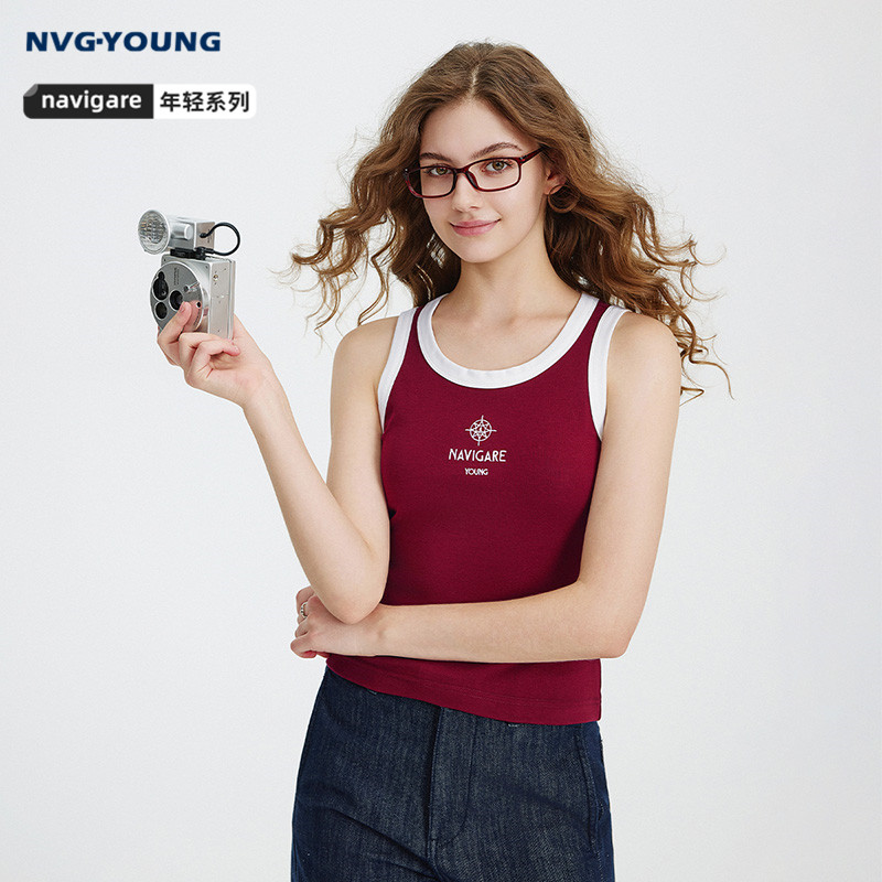 Navigare意大利小帆船红色圆领肩带背心女2026夏季内搭无