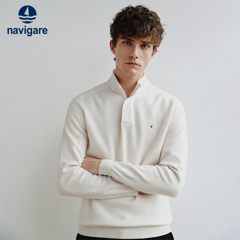 Navigare意大利小帆船半开领休闲毛衣男士秋冬新品通勤羊毛针