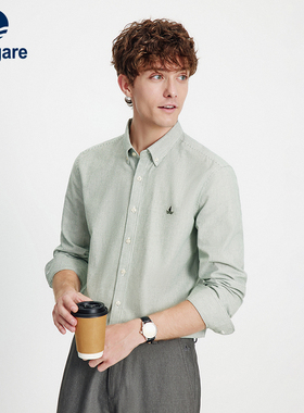 Navigare意大利小帆船绿色条纹长袖衬衫男士春秋季新款牛津纺衬衣