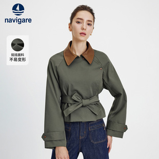 宽松翻领外套 新款 Navigare意大利小帆船巴恩风短款 风衣女25秋季