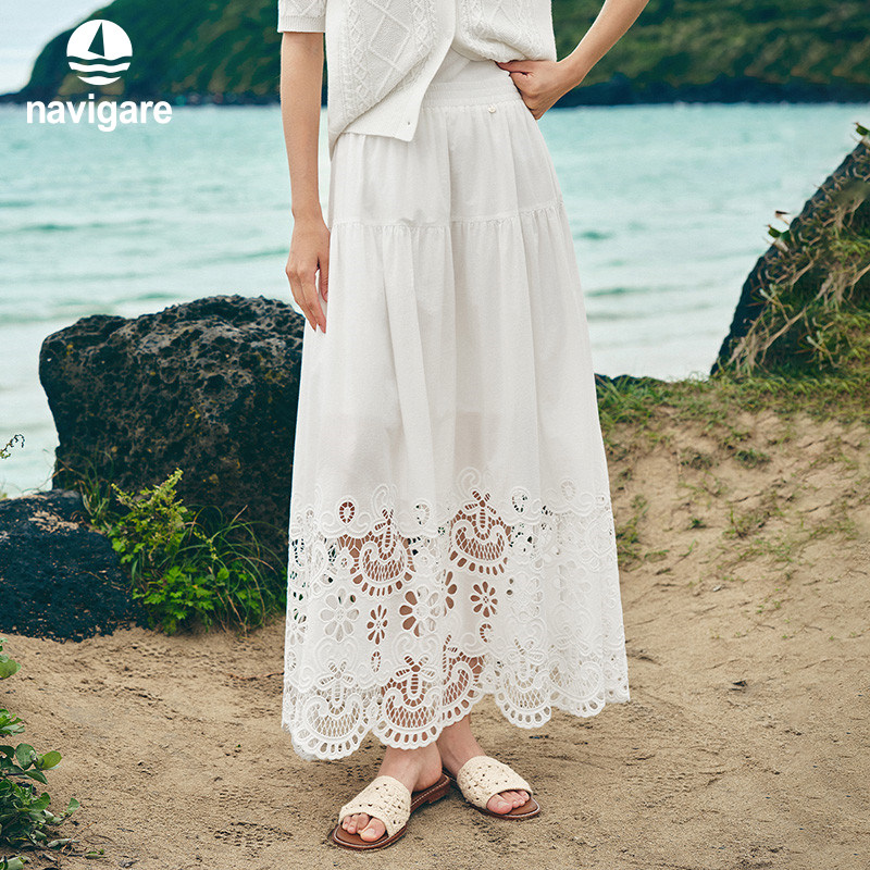 Navigare意大利小帆船波西米亚风半身裙女2026夏季纯棉a