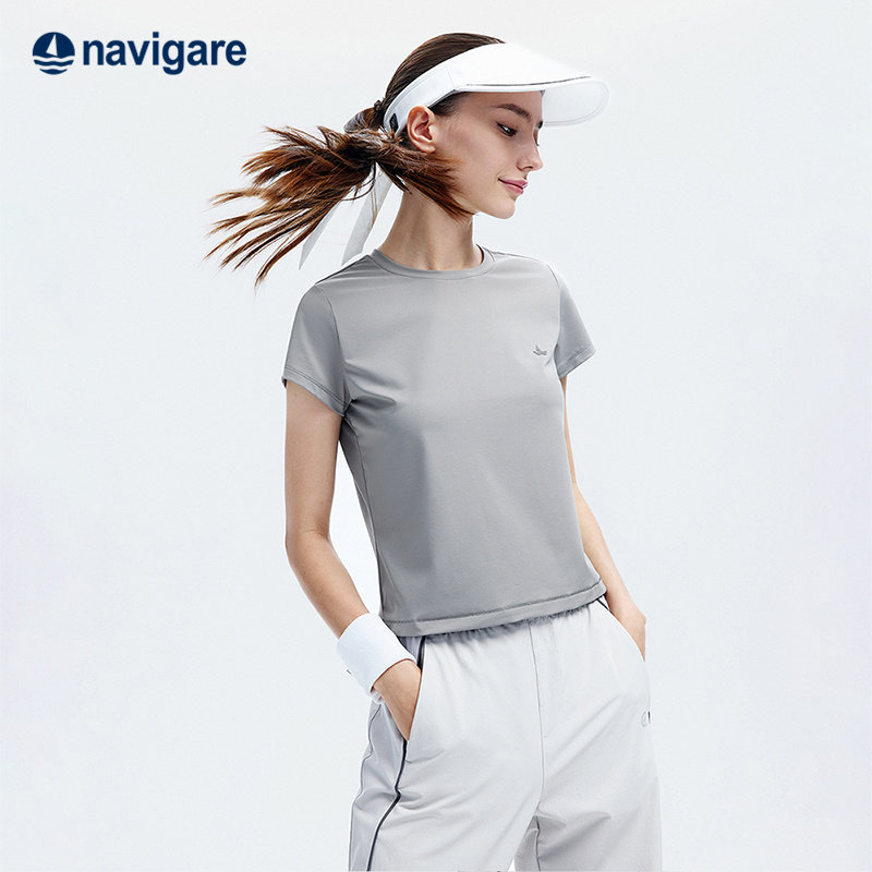 Navigare意大利小帆船灰色凉感短袖T恤女2026夏季修身圆