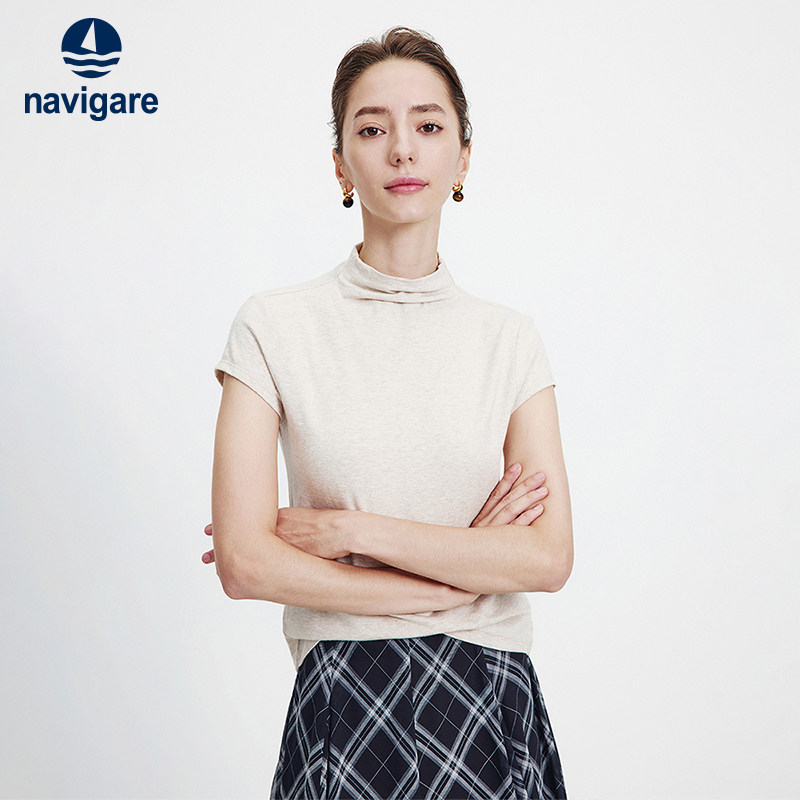 Navigare意大利小帆船休闲高领T恤女士2026春夏新款修身