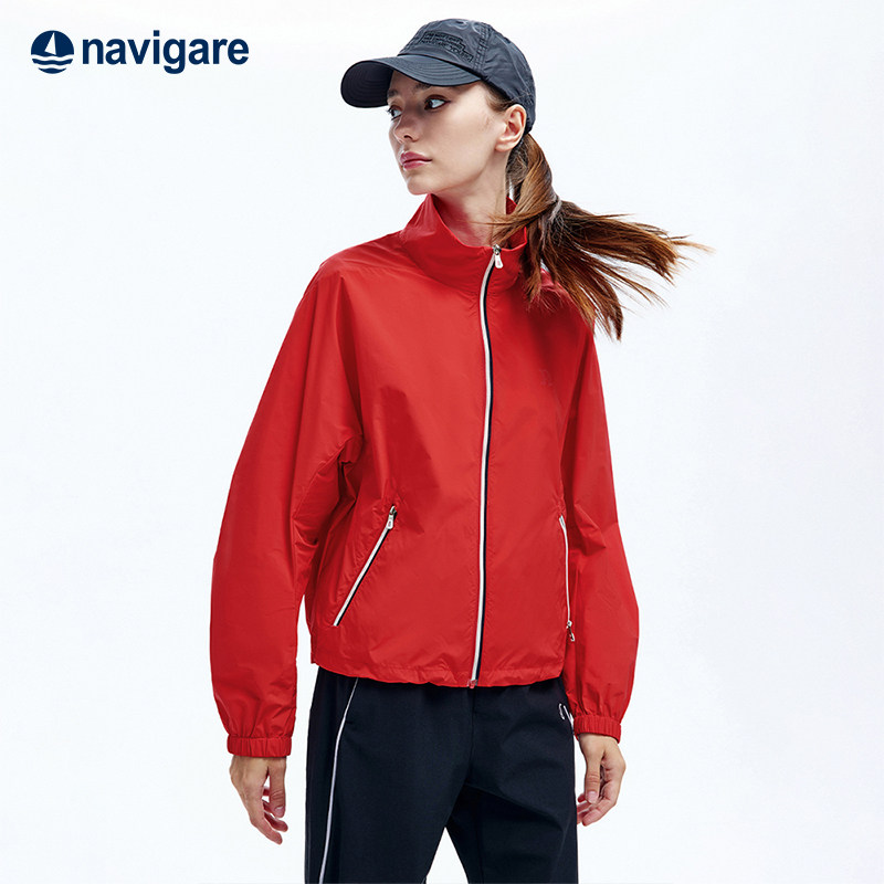 Navigare意大利小帆船红色立领短外套女2026春夏新款宽松
