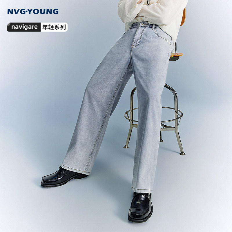 Navigare意大利小帆蓝色水洗牛仔裤男2026春夏新款休闲宽松直筒裤