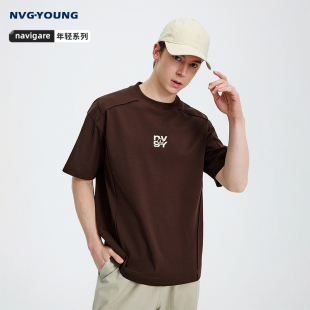 抗菌休闲套头衫 Navigare意大利小帆船棕色宽松短袖 T恤男2026夏季