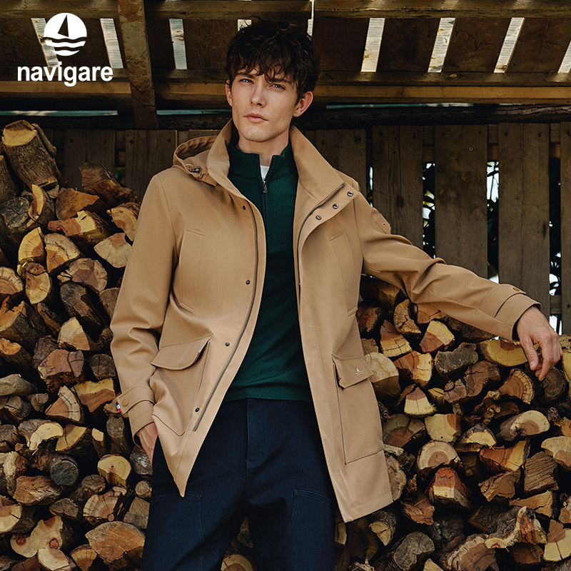 [三防]Navigare意大利小帆船可拆连帽风衣男25秋季新款中长款外套