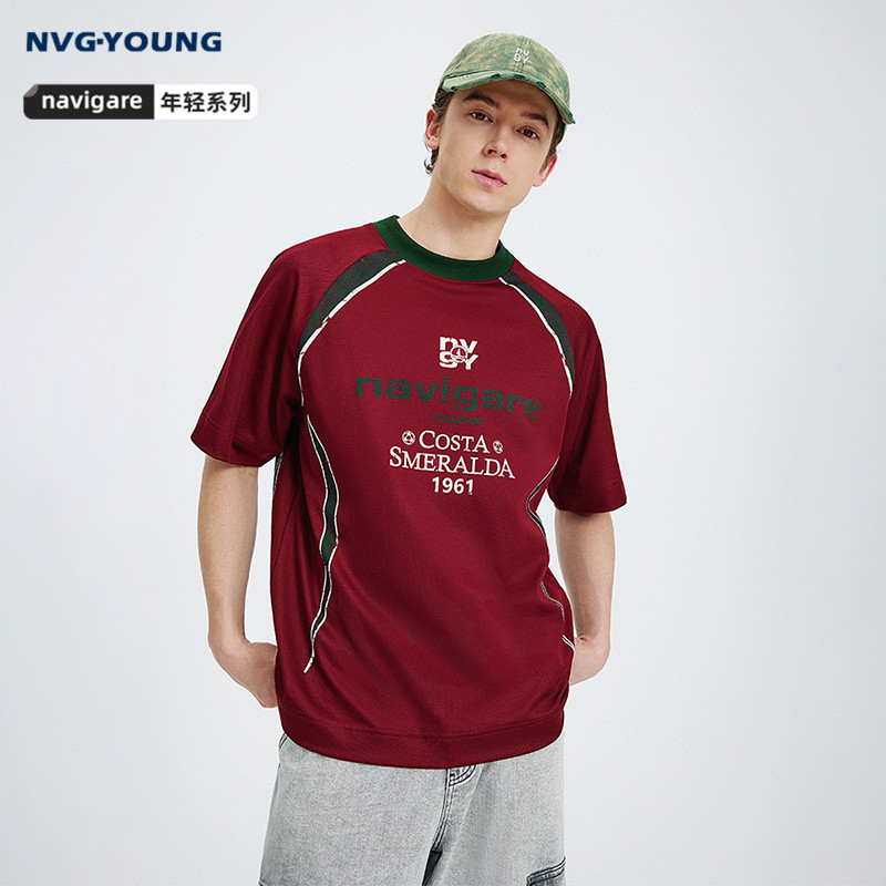 Navigare意大利小帆船红色印花T恤男短袖2026夏季凉感宽松体恤衫