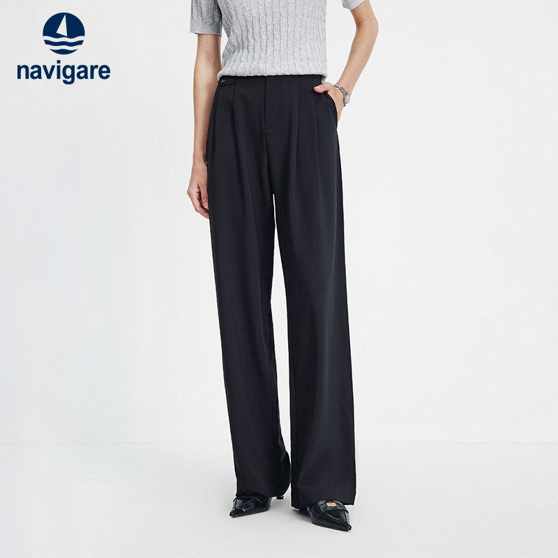 Navigare意大利小帆船黑色休闲裤女士2026春夏新款薄款通勤直筒裤 - navigare纳维凯尔旗舰店出品