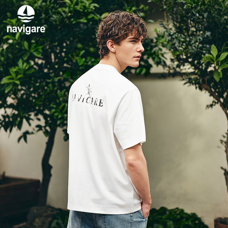 Navigare意大利小帆船白色抗菌短袖T恤男2026夏季宽松休闲套头衫