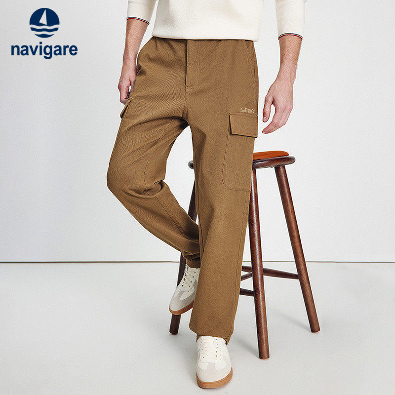 Navigare意大利小帆船卡其色工装休闲裤男25秋冬新品磨毛直