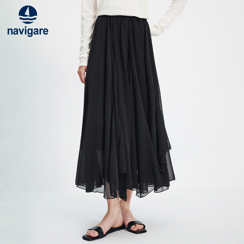 Navigare意大利小帆船黑色A字半身裙女2026春夏新款显瘦