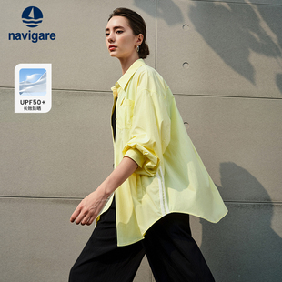 黃色長(zhǎng)袖 襯衫 防曬 女休閑工裝 襯衣外套 Navigare意大利小帆船新款