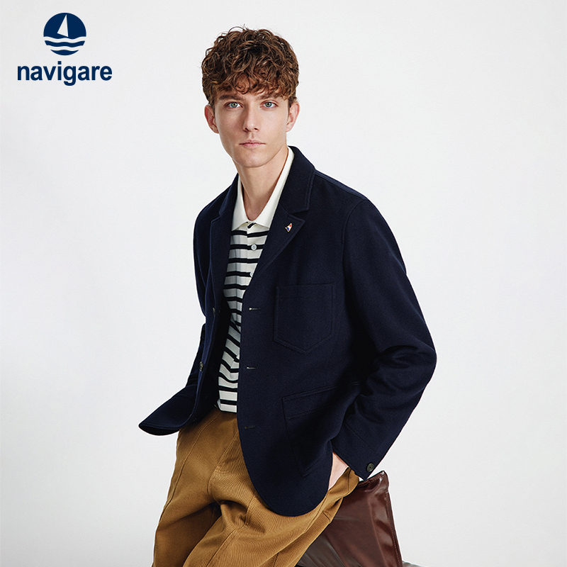 Navigare纯羊毛平驳领针织西装
