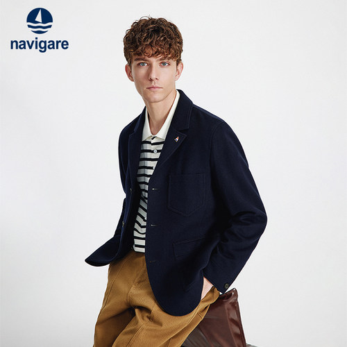 Navigare纯羊毛平驳领针织西装