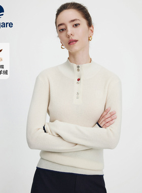 Navigare意大利小帆船高档羊绒衫女2025秋冬新款白色修身针织衫