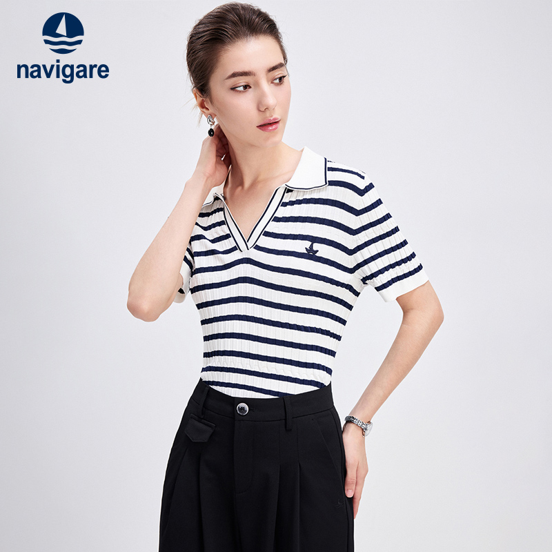 Navigare休闲短袖针织polo衫